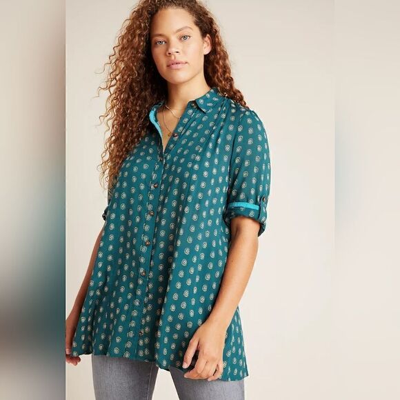 Maeve Buttondown Tunic Top XS Prairiecore Preppy Academia Lagenlook Boho Playful - Picture 14 of 15
